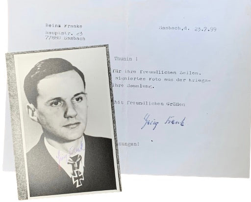 Heinz Franke: U-262 Hand (double) Signed Photograph and letter