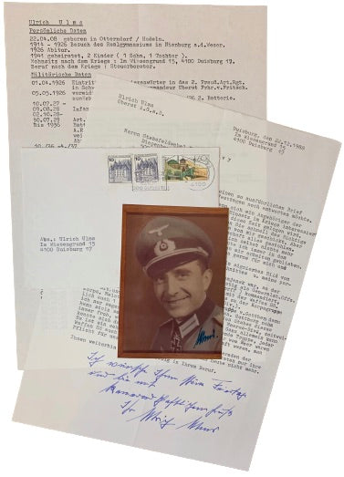 Ulrich Ulms: Knight's Cross Holder with the XII. SS-Armee Korps: Hand Signed Photograph Grouping