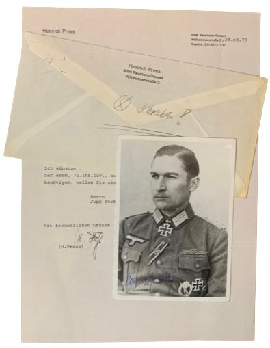 Heinrich Press: Knight's Cross Holder with the Grenadier Regiment 105: Hand Signed Photograph Grouping