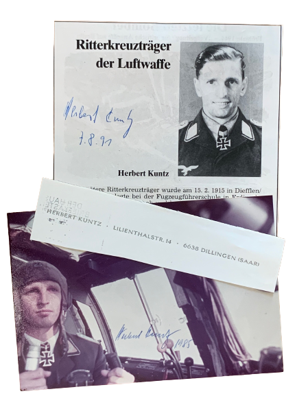 Herbert Kuntz - Knight's Cross holder with KG100. Hand Signed Photo Grouping