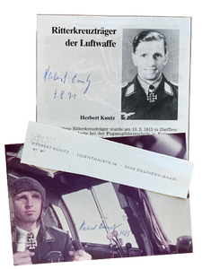 Herbert Kuntz - Knight's Cross holder with KG100. Hand Signed Photo Grouping