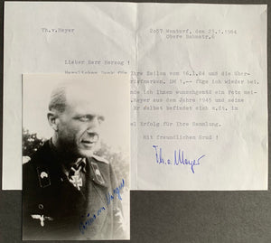 Kuno von Meyer: Oakleaves holder with Panzer Brigade 103. Signed photo and letter