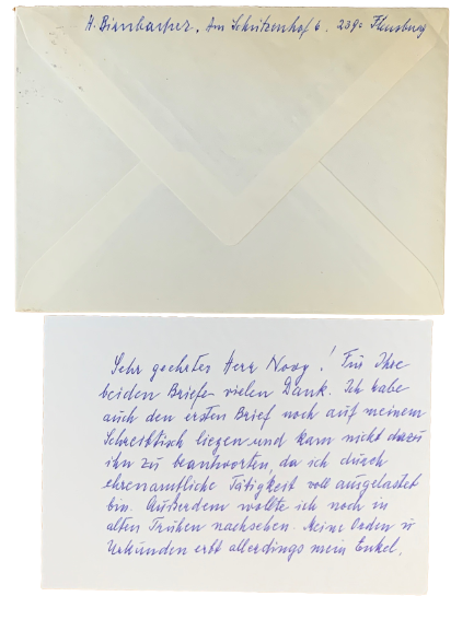Heinz Birnbacher:  1. Schnellbootsflottille Chief. Hand Written Note & Envelope