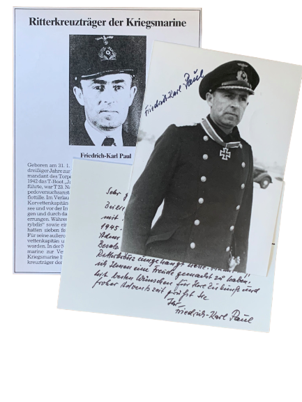 Friedrich-Karl Paul: 2. Torpedoboots Flottille C.O., Hand Signed Photograph, Hand Written Letter and Print out
