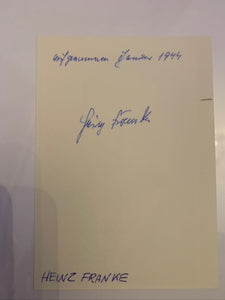 Heinz Franke: U-262 Hand (double) Signed Photograph