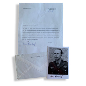 Franz Kieslich - Oakleaves holder with Stuka-Geschwader 77. Signed Photo, Signed Letter & Envelope.