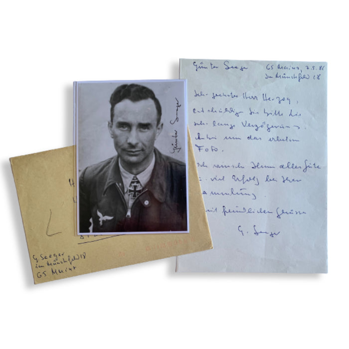 Günther Seeger - Knight's Cross holder with JG23. Hand Signed Photo, Hand Written Letter & Envelope