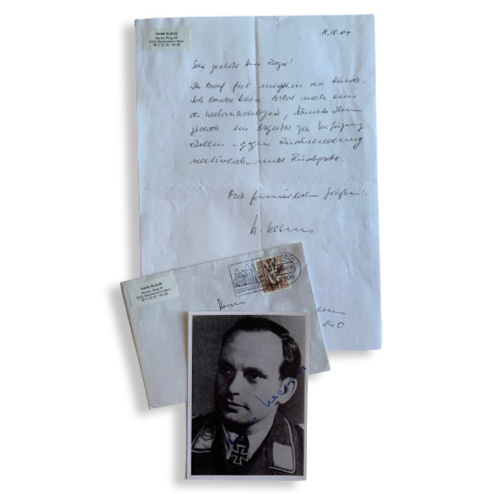 Hans Klaus - Knight's Cross Holder With SG1. Hand Signed Photo, Hand Written Letter & Envelope