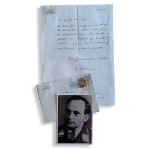 Hans Klaus - Knight's Cross Holder With SG1. Hand Signed Photo, Hand Written Letter & Envelope