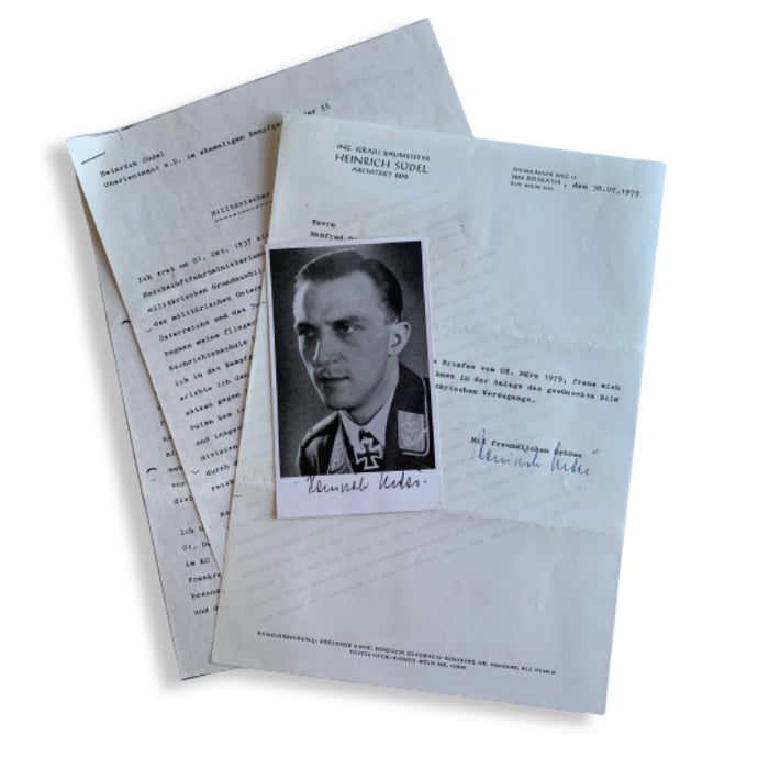 Heinrich Südel - Knight's Cross holder with KG55. Hand Signed Photo, Signed Letter & 2-Page Lebenslauf