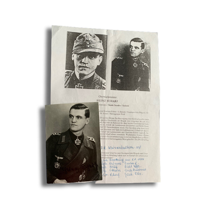 Heinz Scharf: Sturmgeschütz Brigade 202: Hand Signed Photograph & Print Out With Notes