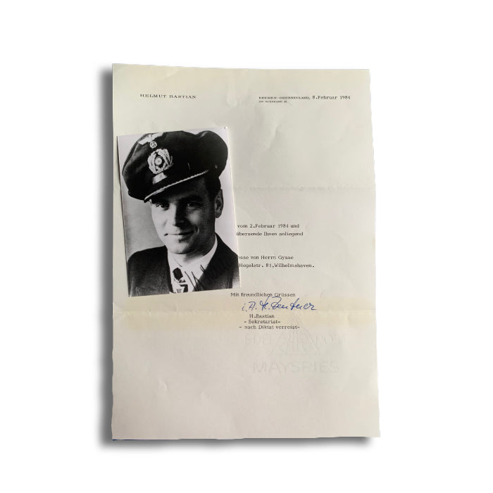 Helmut Bastian: Sprengboot Flotilla Kdr  Hand Signed Photograph and Accompanying Letter