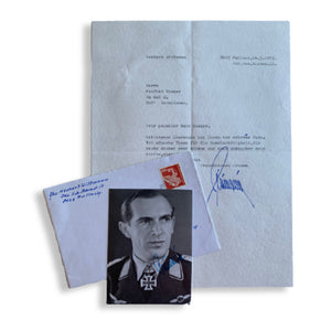 Herbert Wittmann - Oakleaves holder with KG53 "Legion Condor". Hand Signed Photo, Signed Letter & Envelope