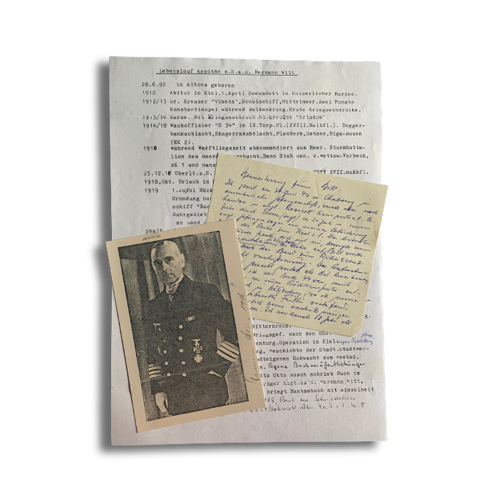 Hermann Witt: Hafenkommandant Cherbourg Hand Signed Photograph  Letter and Lebenslauf