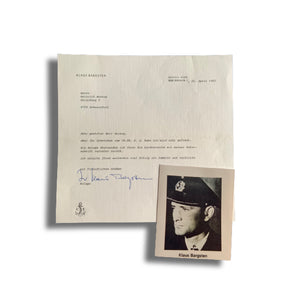 Klaus Bargsten:U-521 Clipped Signature on Photograph &  Hand Signed Letter