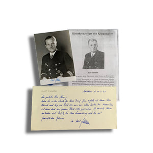 Kurt Fimmen: Schnellboots Flotille 1 Hand Signed Photograph. Hand Written Note & Print Out